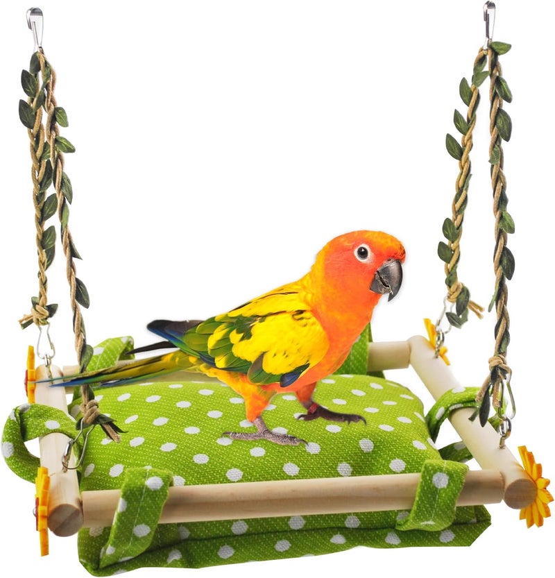 MUYG Bird Toy Climbing Hammock Nest Hanging Bird Bed for Cage Wooden Perch Stand Swing with Bell Toy for Parrot Parakeet Cockatiel Conure Cockatoo - Image 1